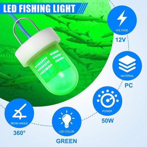 Underwater Fishing Light 80W 12V 40000 Lumens Green Attracting Fish Lights LED Submersible Fish Finder Lamp IP68 Waterproof for Freshwater and Saltwater Short