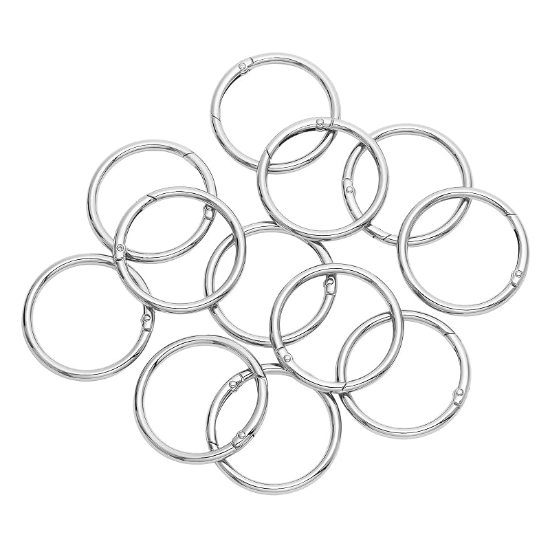 12Pcs Metal Spring Round Carabiner Clips Keyrings Snap Hook Buckle for Bags, Purses - Silver-1 1/2