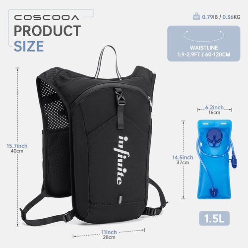 COSCOOA Lightweight Running Vest for Women Men, Adjustable Chest Straps Running Hydration Vest with 1.5L Water Bladder for Hiking Trail Running Cycling Race Marathon