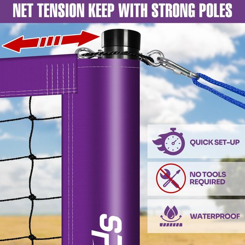 Outdoor Portable Volleyball Net Set with Adjustable Height Steel Poles, Volleyball, Anti-sag Winch System, Pump, Boundary Line, and Carry Bag for Backyard, Beach, Lawn