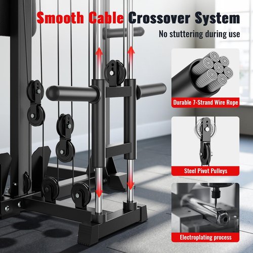 ARMAC Smit Machine, Multi-Functional Power Cage for Home Gym, 2000LBS Squat Rack with Two LAT Pull-Down Systems, Cable Crossover Machine and and More Cable Attachment (Black)