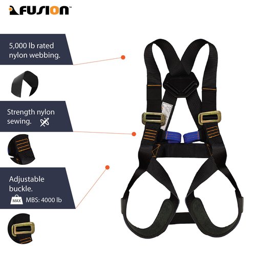 Kids Full Body Harness - Fusion Climb® - (5,000 LBS Rated) Professional Harness for Hiking, Tree Climbing, Ziplining, Indoor Climbing, Rappelling- Heavy Duty Kids Full Body Harness Climbing Gear