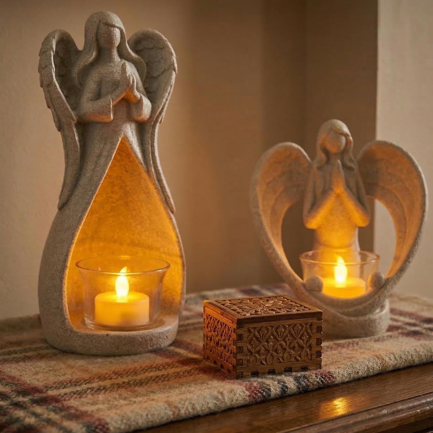 OakiWay Memorial Candle Gifts – Angel Figurines Tealight Candle Holder, Sympathy Gifts for Loss of Loved One, W/Flickering Led Candle, Bereavement, Grief, Funeral, Remembrance, Memory Home Decorations