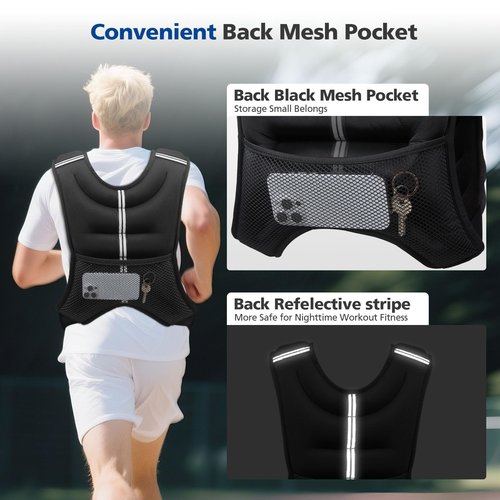 Weighted Vest 8/12/16/20 lb Weight Vest for Woman Men,Sport Weighted Vest with Reflective Stripe Adjustable Buckle Straps with Back Mesh Pocket for Workout Strength Training Walking Running (Black, 12 lbs)