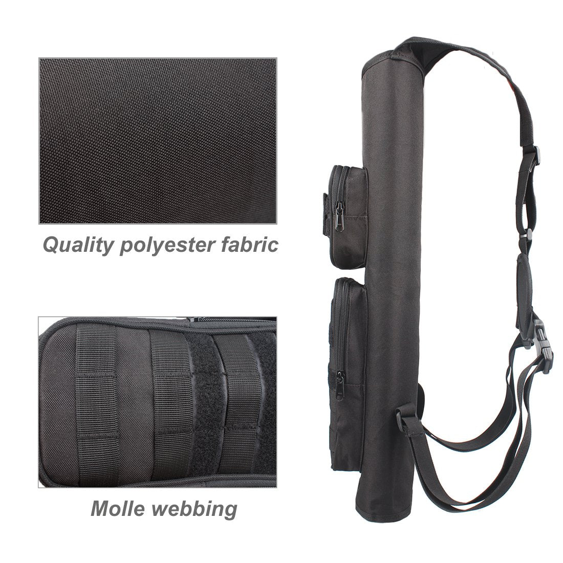 KRATARC Archery Back Arrows Quiver Bag with Molle System and Pockets for Hunting Shooting Target Practice (Black- molle design)