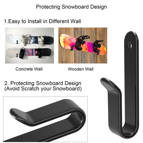 Kvlniqs 4 Pack Snowboard Wall Mount Clips, Horizontal Skateboard Wall Mount with Screws, Snowboard Display Stand, Indoor Snowboard Storage, Snowboard Wall Rack Storage and Display for Room, Garage