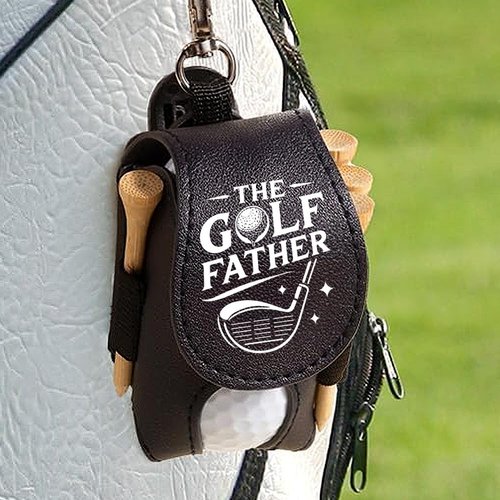 Wrappiness The Golf Father Black Golf Ball Bag - Golfer Accessories for Men Premium Leather Ball Pouch with Clip - Custom Golf Tee Pouch Unique Dad Gift for Fathers Day, Birthday, Christmas