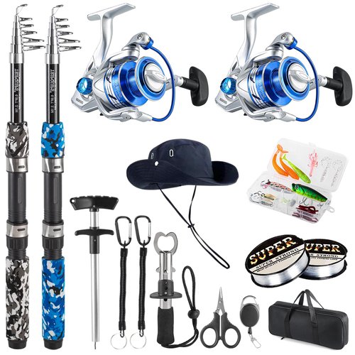 Tripquips Fishing Pole Combo, 6.9ft Telescopic Rods Set, Collapsible Fishing Rods 2PCS Spinning Reel Set with Carrier Bag Freshwater Fishing Rod and Reel Combos Kits
