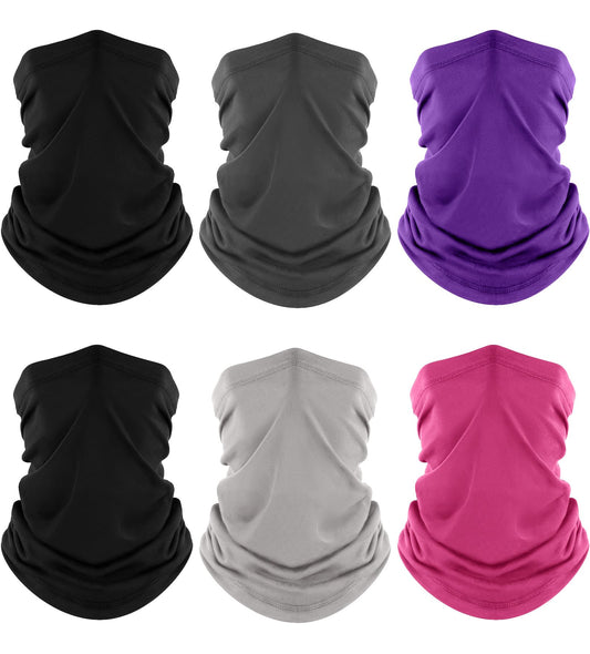 Fuinloth Neck Gaiter, 6 Pack Face Mask Bandana Fishing Cooling Sun Protection Scarf for Men Women 2 Black+Gray+Light Gray+Pink+Purple