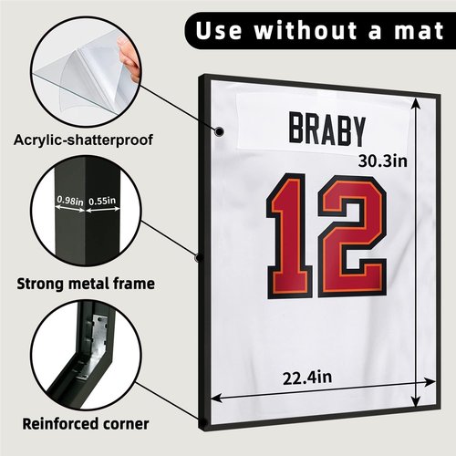 CCDCC Aluminum Jersey Frame Display Case 1 Pack, Lightweight & Durable Metal Jersey Frame with Mat, Pinboard, Shatterproof Plexiglass & Hanging Kit for Football Baseball Basketball Soccer Hockey Shirt