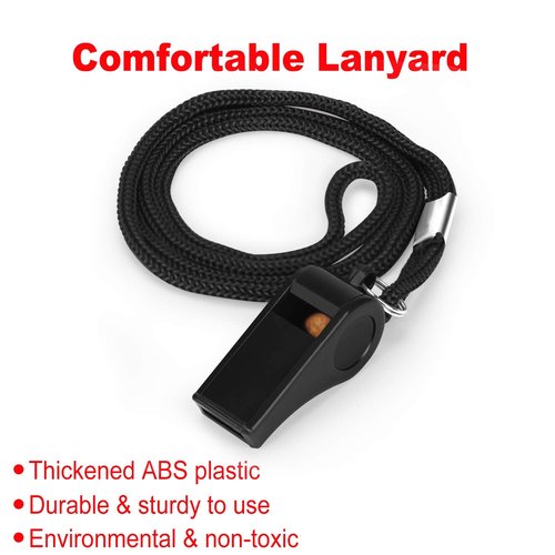 Fya Whistle, Plastic Whistle with Lanyard, Loud Clear Black Whistles Bulk Great for Coaches, Referees, and Officials