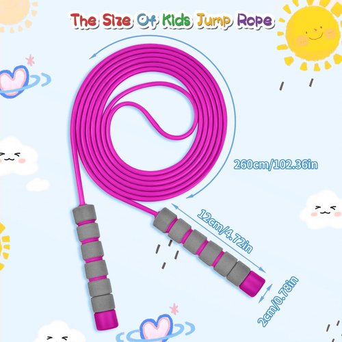 Adjustable Soft Skipping Rope - Toddler Jump Rope With Skin-Friendly Foam Handles For Kids, Boys, Girls, Women, Men - Exercise Activity, Outdoor Fitness