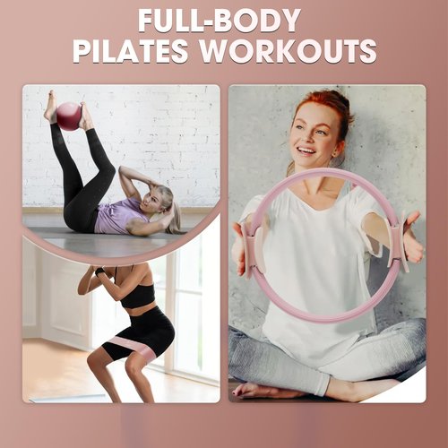 PAETA Pilates Ring Set – 14” Magic Circle with 38 lbs Resistance, Dual Padded Handles, 9.8” Pilates Ball, and 5 Resistance Bands for Home Workouts
