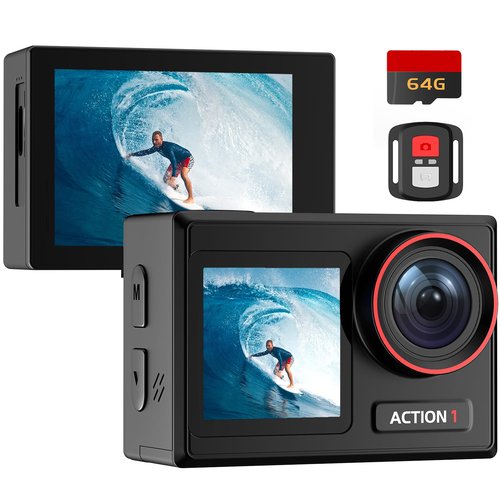 ODDV 4K 30MP Waterproof Action Camera with 60FPS & Dual Screens, 132FT Underwater Camera with 64GB Card, EIS Stabilization, 5X Zoom, WiFi Remote Control Action Camera Ideal for Sports, Snorkeling