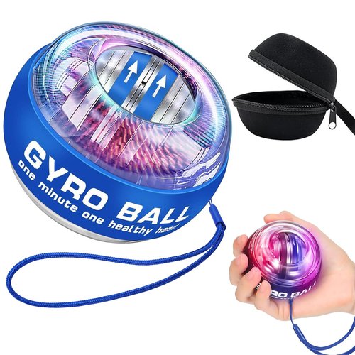 Keoshiga Wrist Trainer Ball Auto-Start Gyroscopic Forearm Exerciser Gyro Torque-Ball Hand Exerciser for Strengthen Arms, Fingers, Bones and Muscles, Colorful Lighting (Blue)