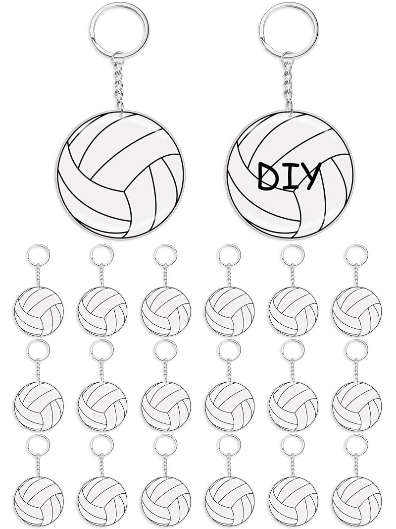 White 18 Pcs Large VolleybalI Keychains - Acrylic DIY Sports Charms Bulk
