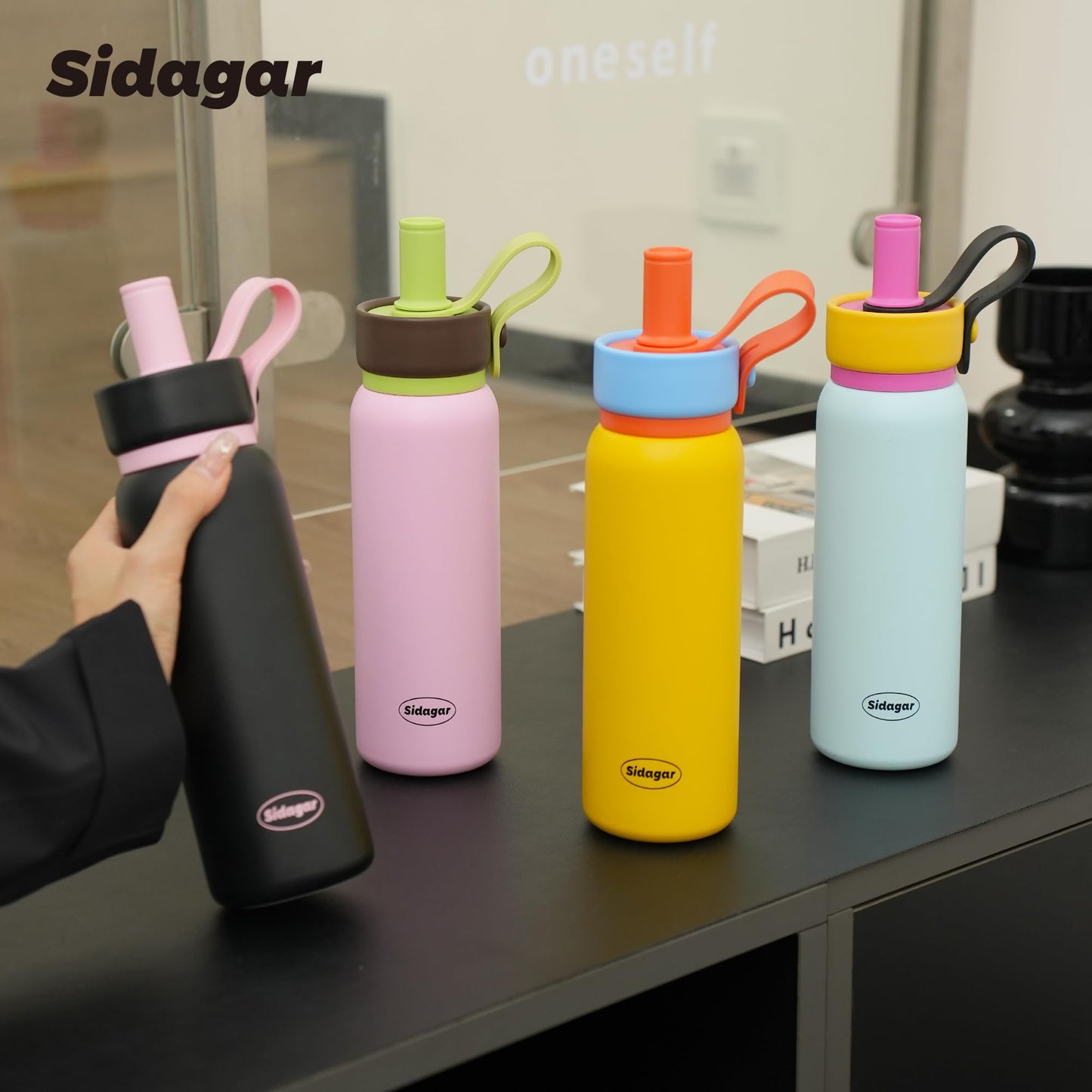 Sidagar 24 oz Tumbler, Insulated Coffee Mug with Lid and Straw, Leak Proof Portable Travel Cup, for Hot and Cold Drinks Drinks Flask for Women Black