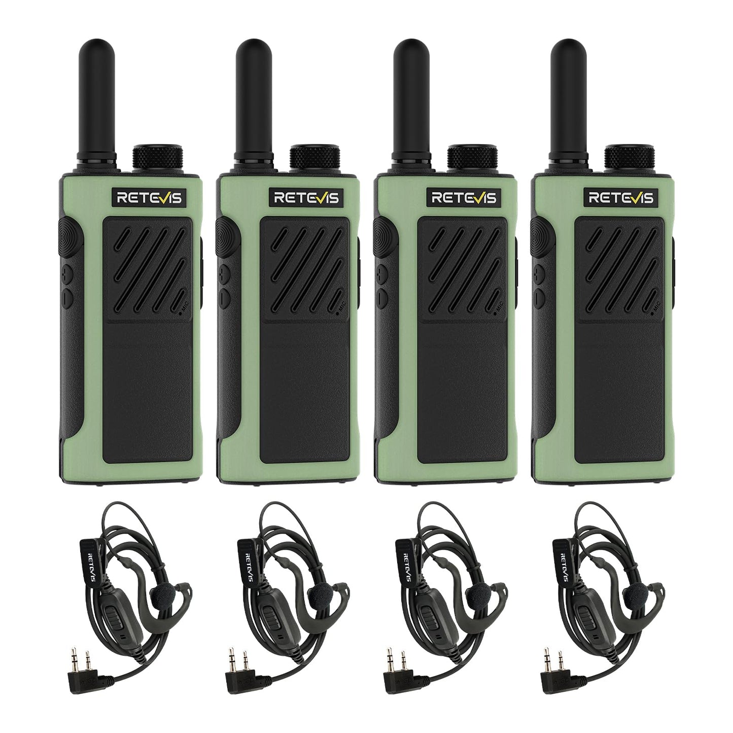 Retevis RB66P Walkie Talkies for Adult, Fast Charging, Flashlight, Walkie Talkies with Earpiece, 1500mAh, USB-C, Fluorescent Design, Portable FRS Two Way Radios for Work Camping Hiking(4 Pack)