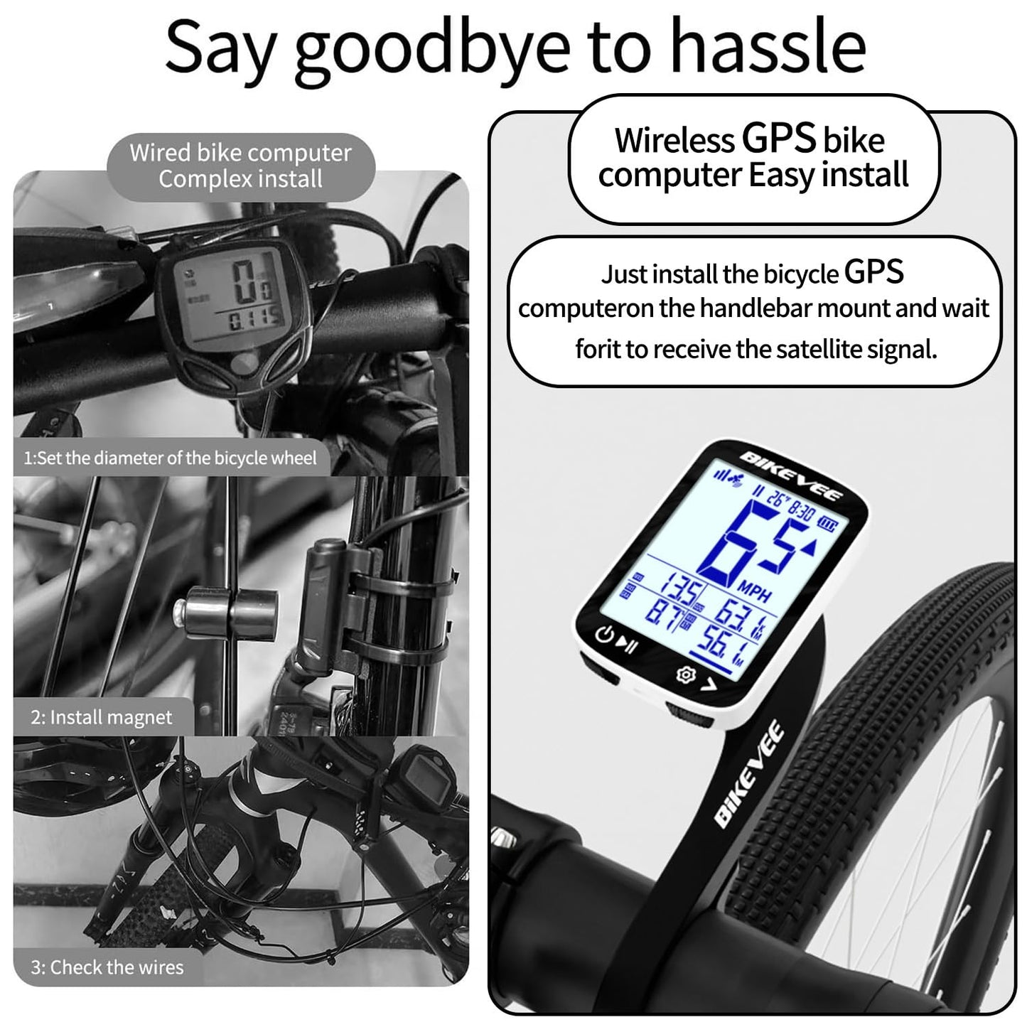 Bikevee GPS Bike Computer Wireless Cycling Computer with Auto Backlight, Bicycle Speedometer Odometer, Waterproof GPS Speed Tracker for Road Mountain Bikes - White