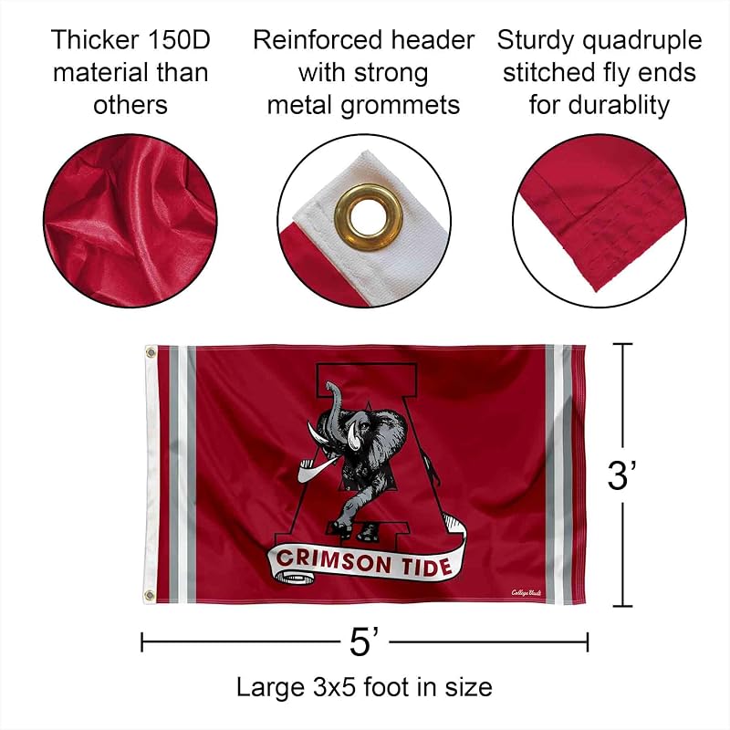Alabama Crimson Tide 3x5 Flag Banner - Vintage Throwback Polyester with Grommets