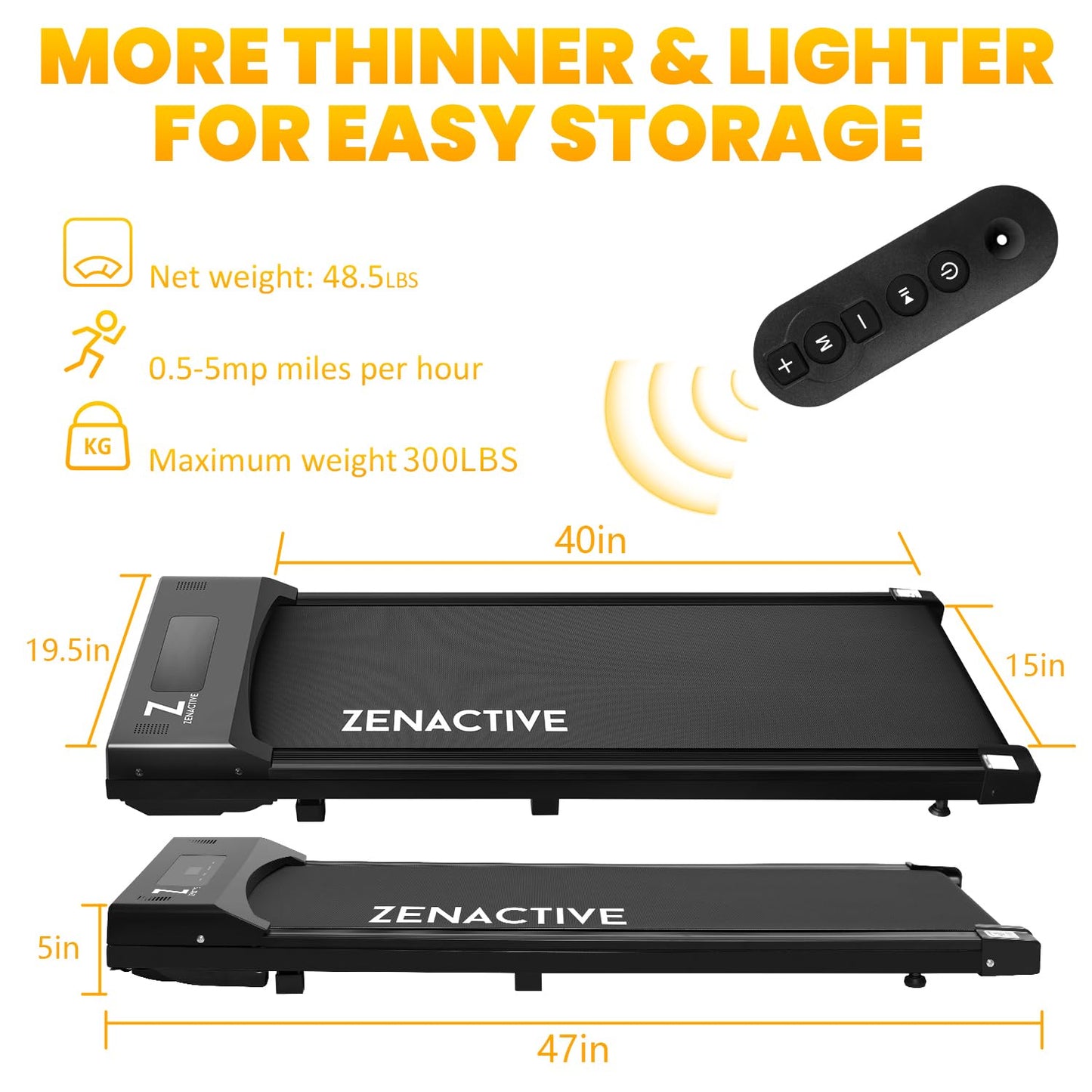 TOUSAINS Walking Pad Under Desk Treadmill, Ultra Slim Portable Walking Machine for Home Office, Installation-Free Mini Treadmill with Remote Control & LED Display, Quiet Walkingpad for Small Space