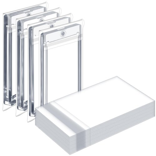 AmazingSpark 300 Resealable Team Bags, 3 x 4 Poly Bags Sleeves Thicker 360 Pt and 23-260 Pt Magnetic Card Sleeves