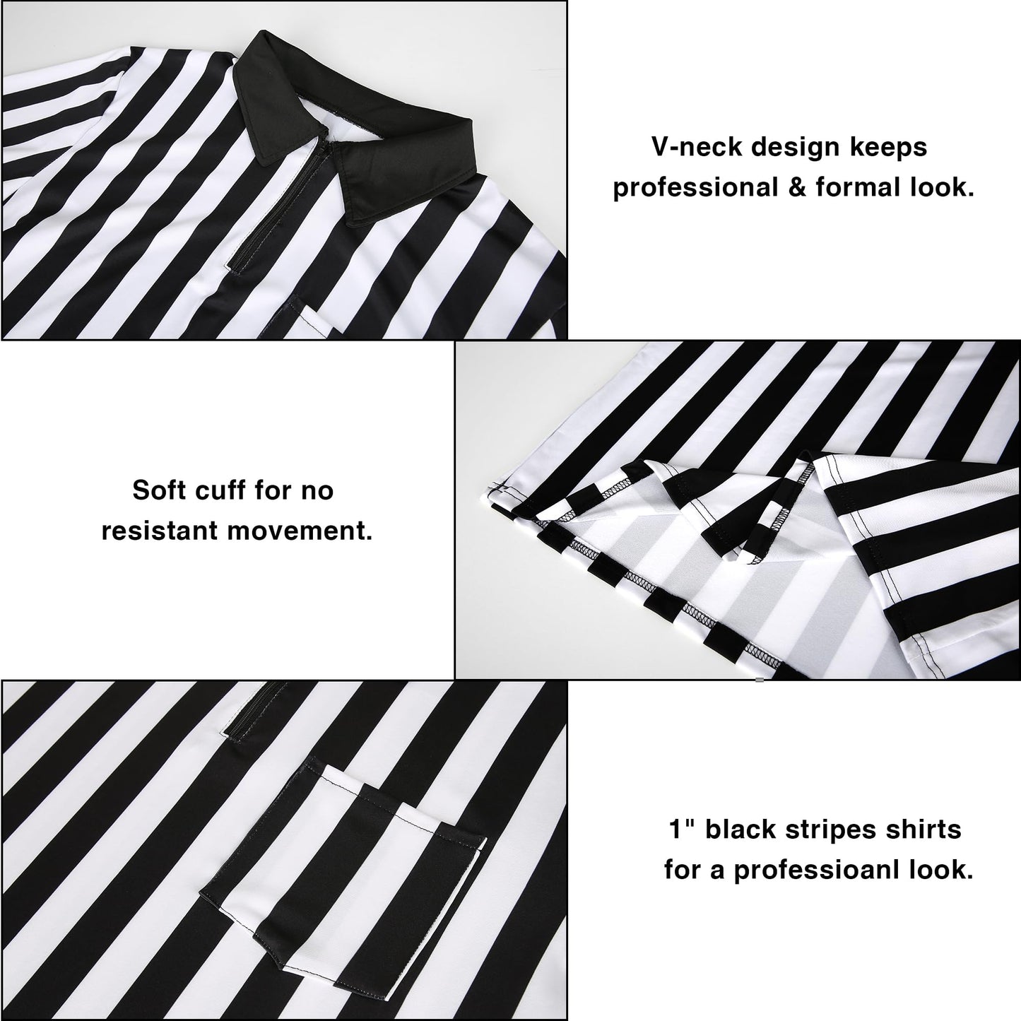 Tinyones Referee Shirt, Men's Black and White Striped Collar, Referee Card, Referee Hat, Free Throw Flag, Whistle (Large)
