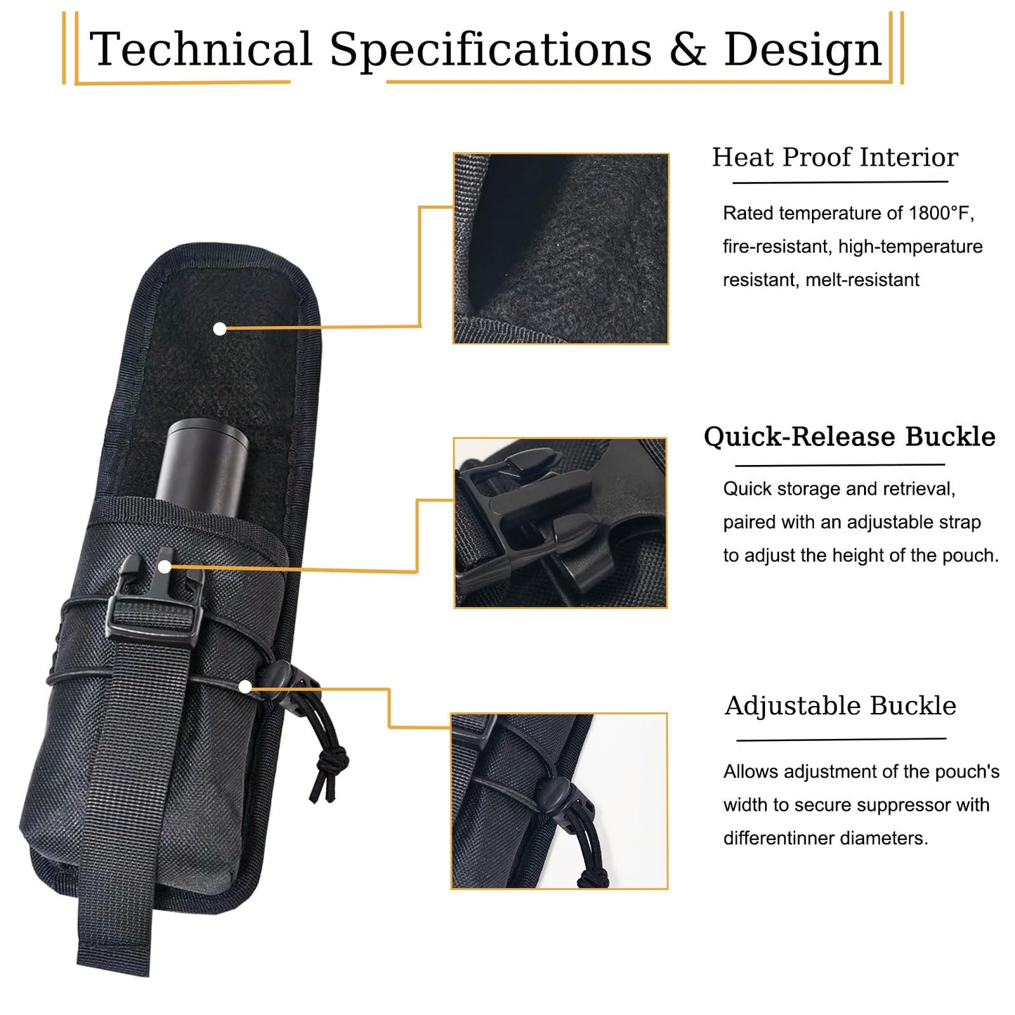 2 Pack High-Temperature Resistant Black Suppressor Pouch, Thermal Insulated Melt-Proof Sleeve, Molle-Compatible Multi-Use Protective Case for Tactical Tools & Accessories
