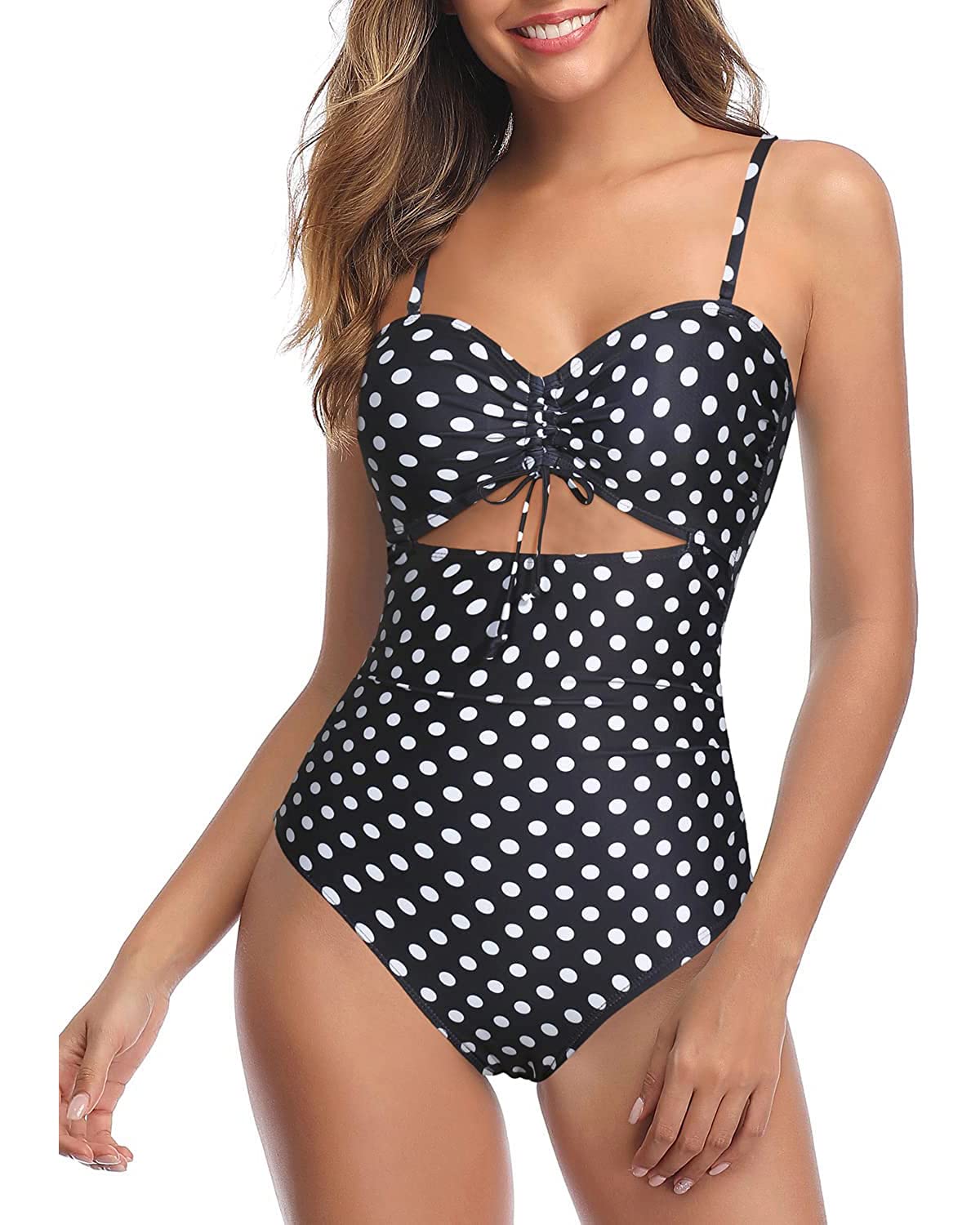 Holipick Women White Tummy Control One Piece Swimsuits Strapless Bandeau Bathing Suits Ruched High Wasited Swimwear L