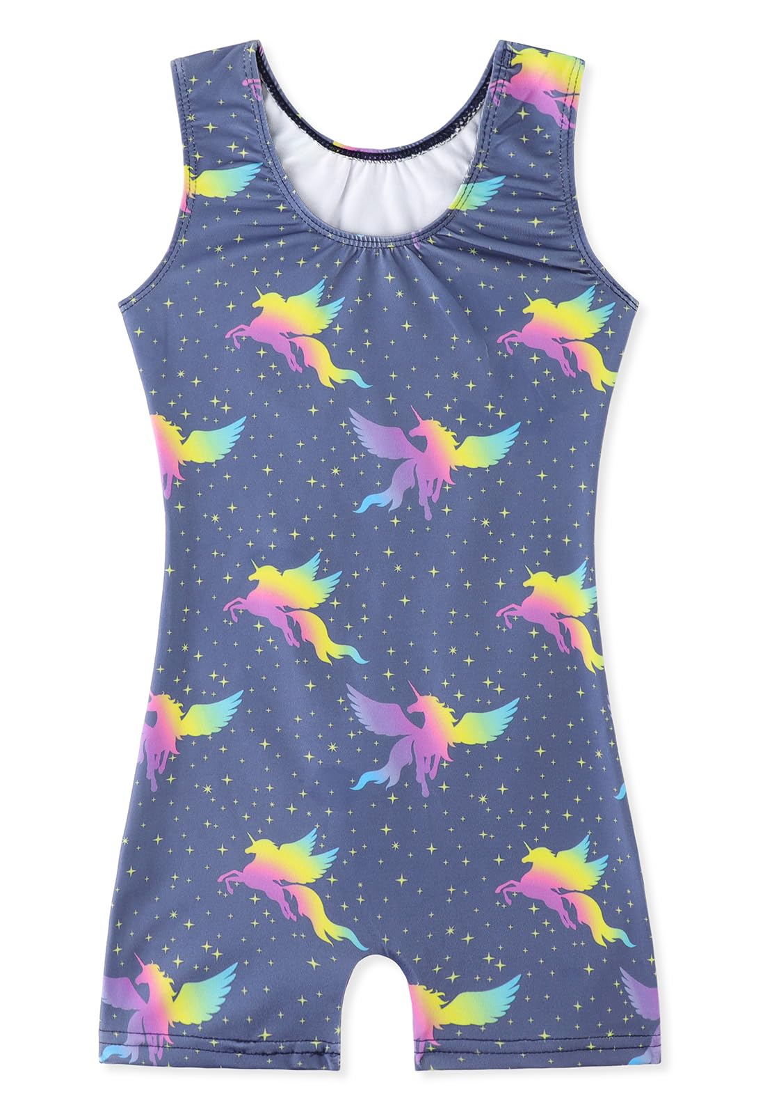 HOZIY Girls Leotards for Gymnastics With Scrunchies Shorts 4t 5t Smoky Purple Rainbow Unicorn Biketard Tumbling Outfit Kids Stars