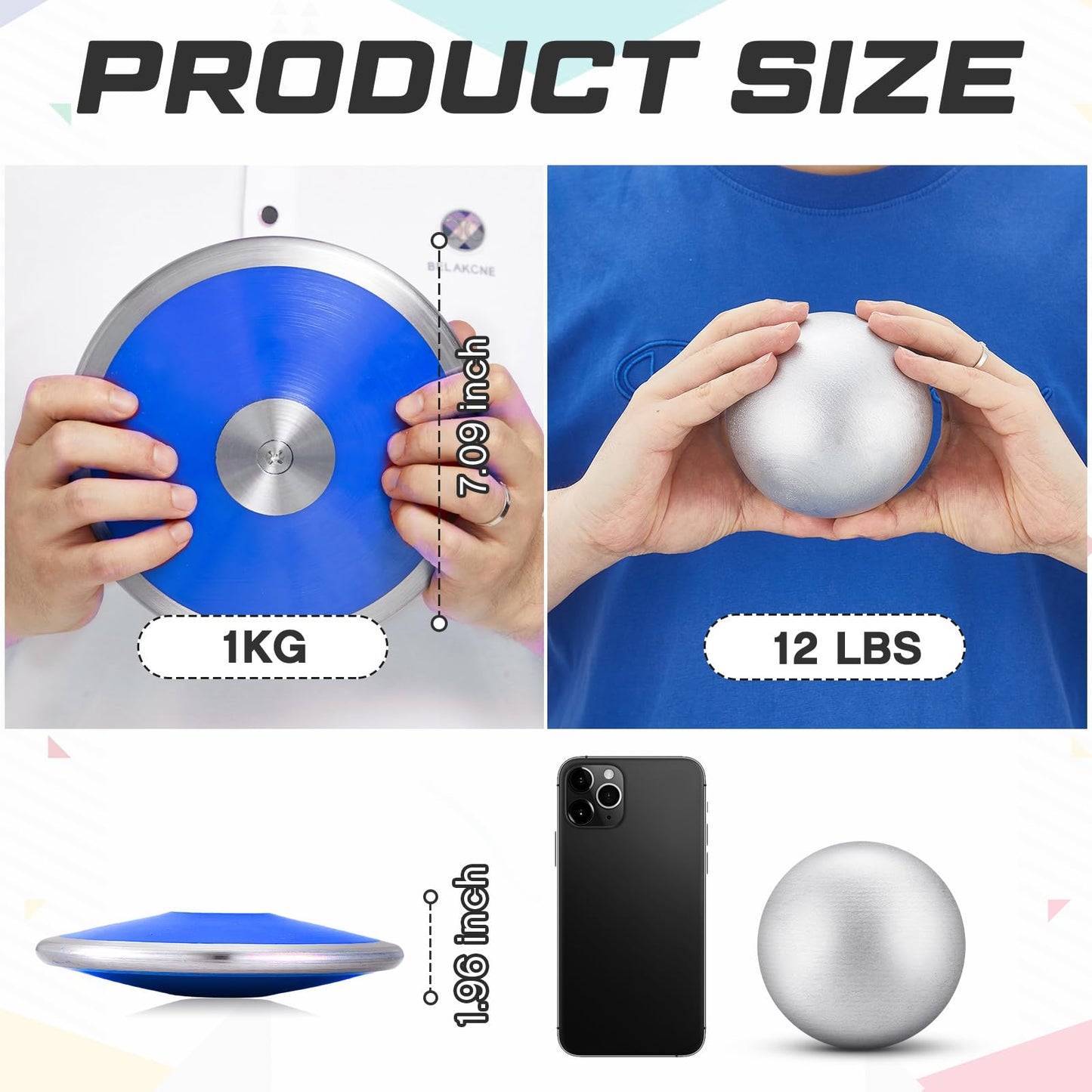 Silipull 2 Pcs Iron Shot Put Ball and Throwing Discus Set 1 kg Training Discus 12 lb Shot Put Track and Field Training Equipment for Boys Girls Beginners School Throwers Outdoor Practice(Blue)