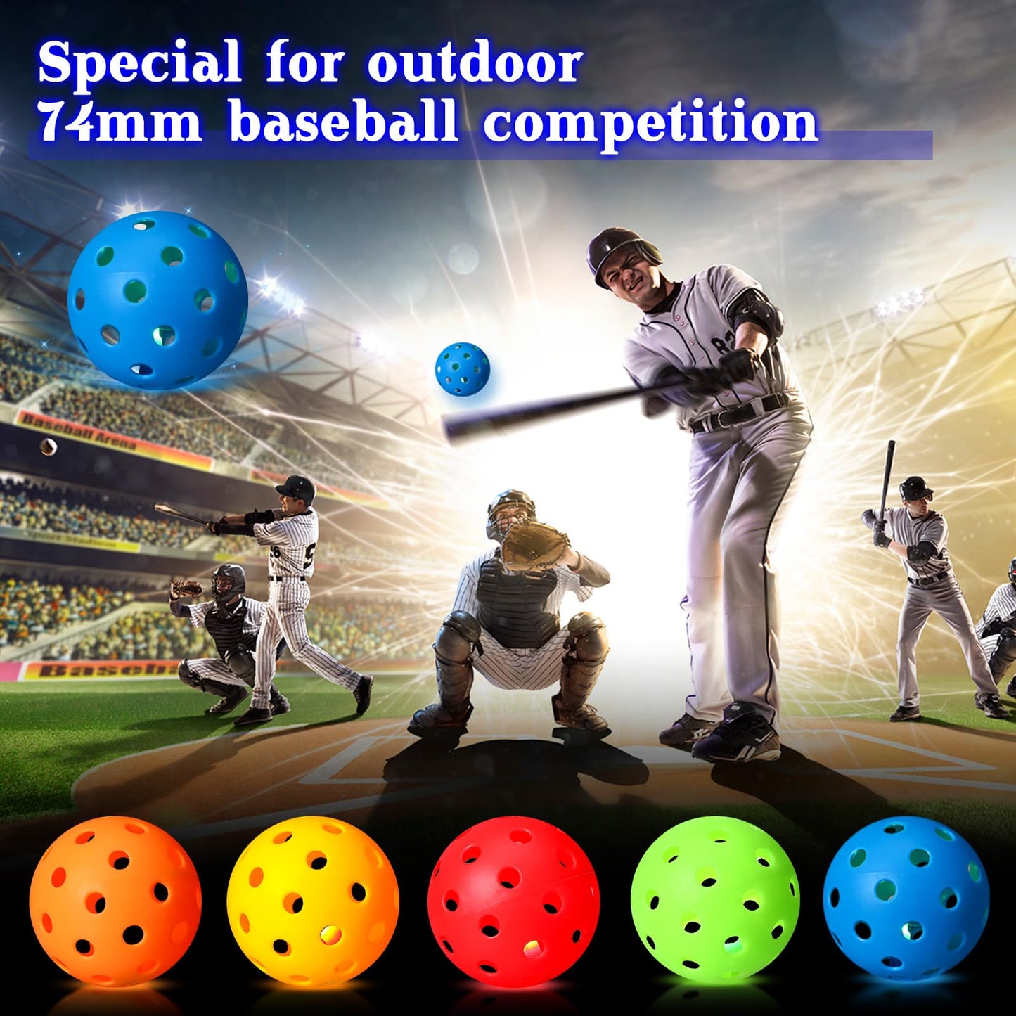 Arrowbash 10 Pack Light Up Baseball Glow in the Dark Practice Baseballs & Softballs LED Practice Balls Luminous Training Baseballs Hollow Airflow Softball Ceiling Balls for Teen Adult Baseball Fan