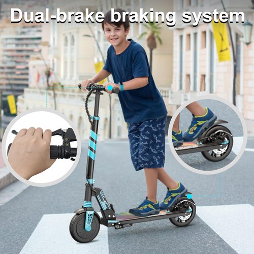 Aolorozo E200 Electric Scooter for Kids Ages 6-12 & Teens,180w Motor,12 MPH 12-Mile Range,Foldable Commuter Scooter with 8" All-Terrain Tires,220 lbs Capacity,LED Colorful Lights & Adjustable Height