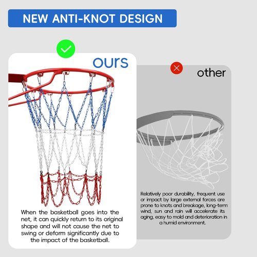 Dakzhou Colorful Basketball Net Heavy Duty Replacement 21??Carbon Steel Chain Basketball net, Anti-Rust Use Indoor Outdoor Standard 12 Loops Basketball Hoop