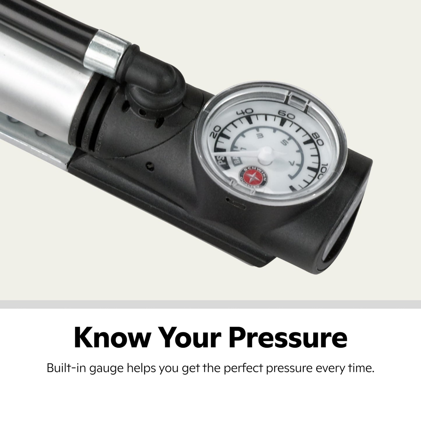 Schwinn Air Sport Pro Frame Pump, Black, Pressure Gauge, Portable, For Mountain, Cruiser and Electric Bikes, with Frame Mount Attachment, Dual Head for Schrader and Presta Valves, Manual Air Pump