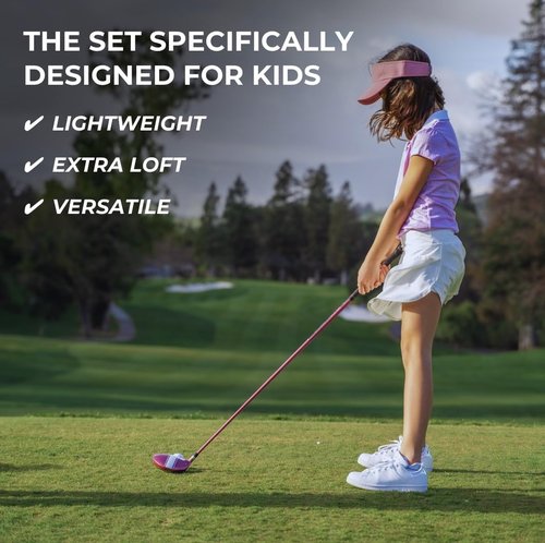 Precise XD-J Junior Golf Clubs Set ??Right & Left Hand Options ??Kids Golf Clubs for Ages 3-5, 6-8, 9-12 ??Lightweight Graphite Shafts, Hybrid Club, Stand Bag ??Boys & Girls Golf Set