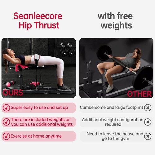 Hip Thrust Machine with High Resistance and Protectors Pad - 3D High Density Polyurethane Cushion - Premium Squat for at Home Gym-Comes with Handles to Exercise Your Arms GlutesWorkout（Black）