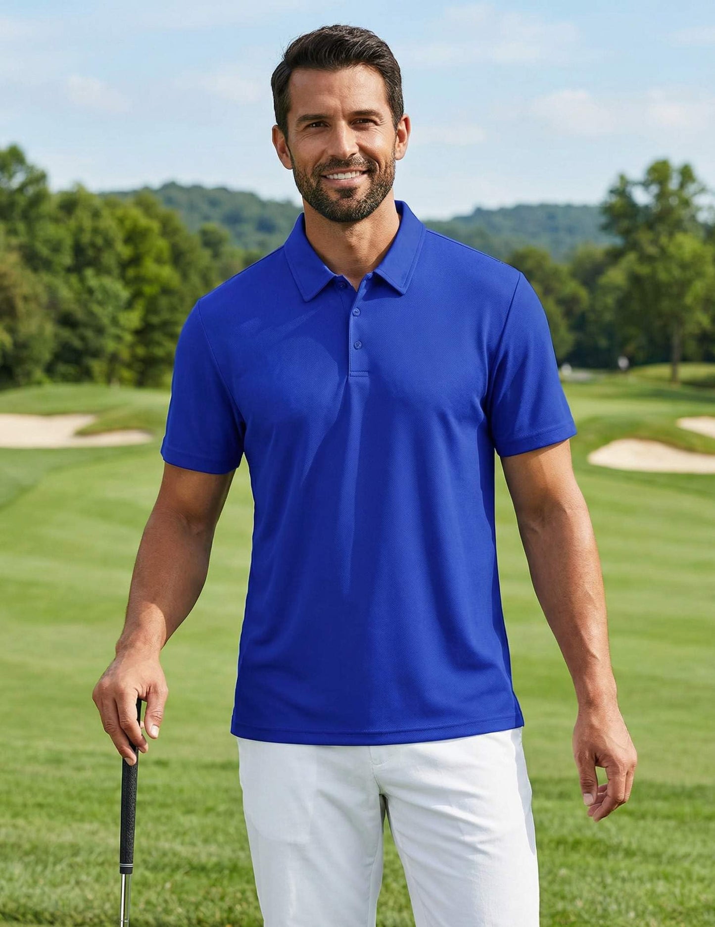 COOFANDY Polo Shirts for Men Short Sleeve Golf Shirts Basic Solid Color Collared Polo Shirt True Blue