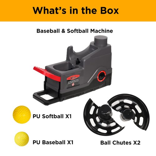 Furlihong 691BH Baseball Softball Toss Machine, Foot-Operated, No Power Needed, 4 Adjustable Gears, Includes 2 Ball Chutes, 1 PU Baseball & 1 PU Softball