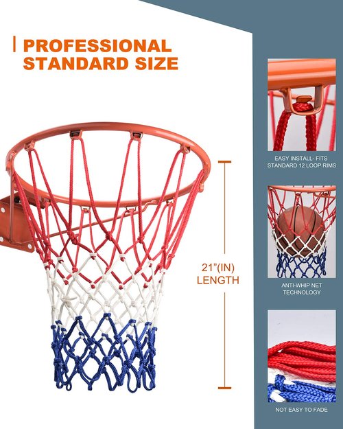 XXXYYY Basketball Net Replacement Heavy Duty, 2023 Professional On-Court Quality [6.88Ounce], Fits Outdoor Indoor Standard Rim, All Weather Anti Whip -12 Loops (Red White Blue)