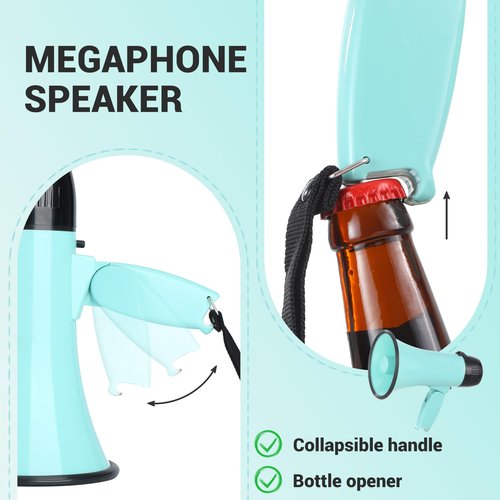Flydot Megaphone with Speaker Microphone Siren and 240-Second Recording Bulhorn Includes Volume Control for Outdoor Events and Crowd Management Teal