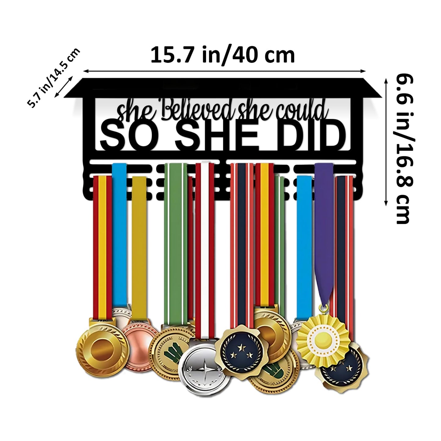 Resama Fashion Medal Hanger Holder Display Wall Rack Frame Shelf-Black Metal Medal Hanger with Trophy Shelf Awards Ribbon Cheer,Gymnastics,Soccer Easy to Install