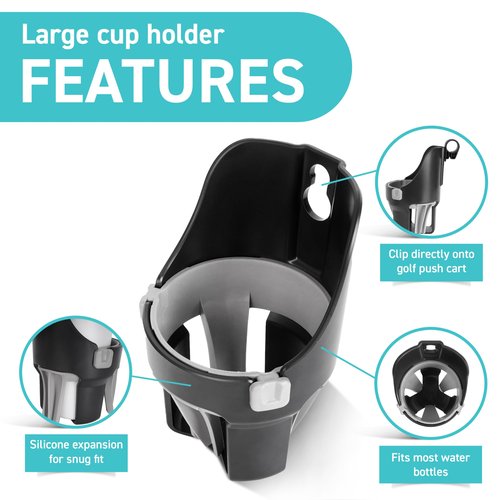Tributary Brands Golf Push Cart Cup Holder Compatible with Clicgear, Sun Mountain, Bagboy and More. Golf Push Cart Accessories- Large Size