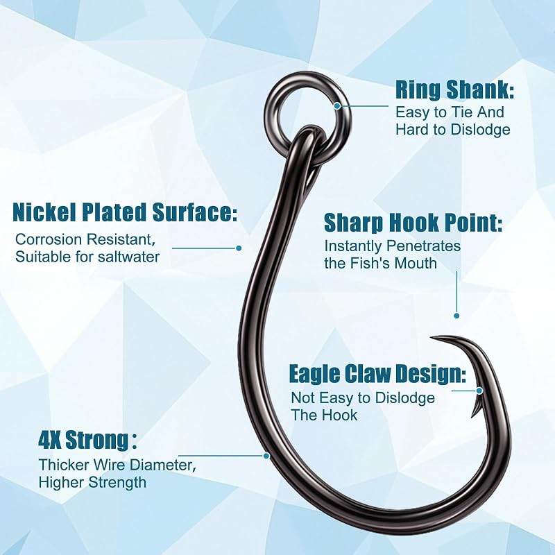 9KM DWLIFE Circle Hooks – 4X High Carbon Steel Ringed Fishing Hooks (Variation 1#)