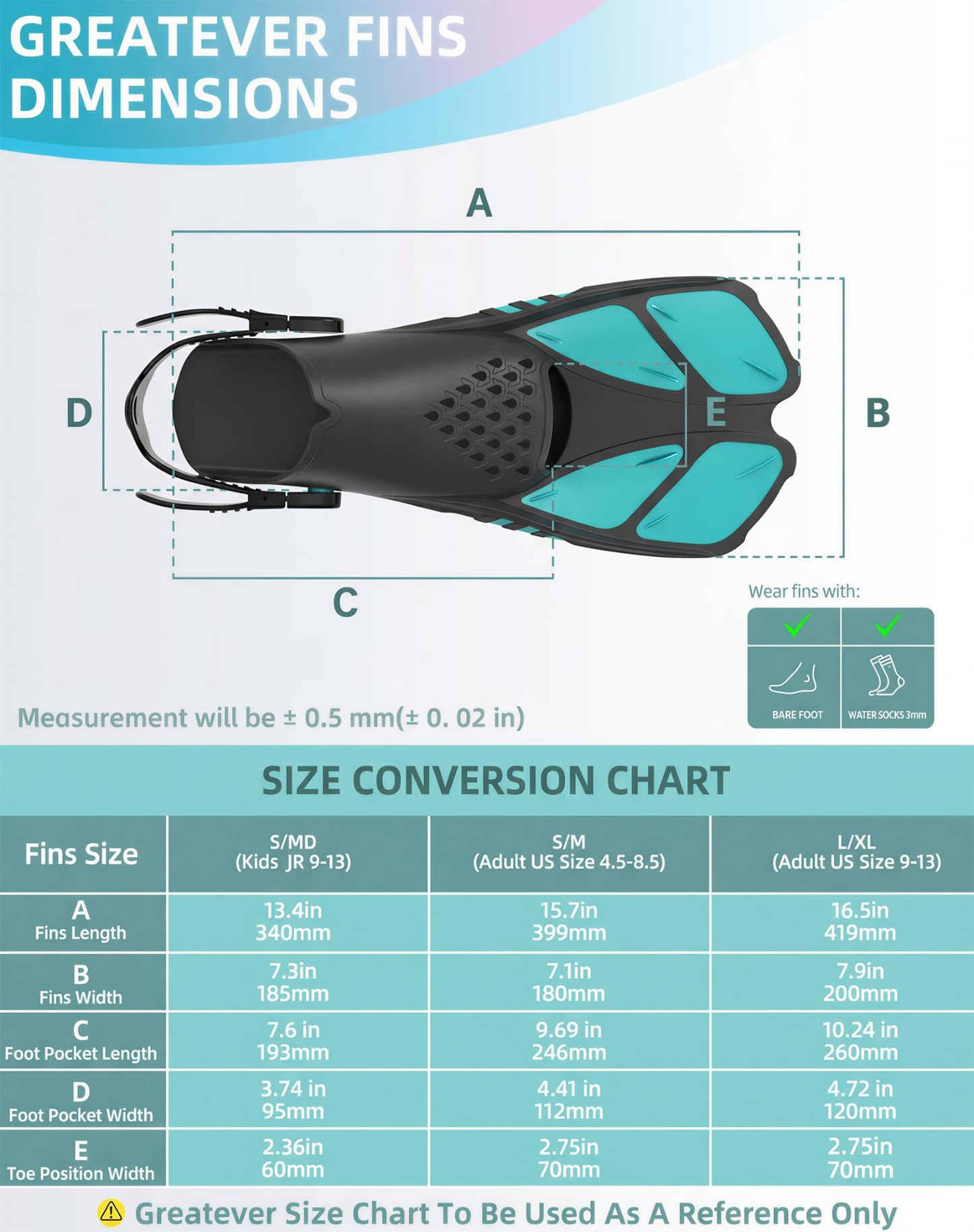 Greatever Snorkel Fins Adjustable Buckles Open Heel Swim Flippers Travel Size Short Swim Fins for Snorkeling Diving Swimming Adult Men Womens