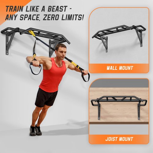 Jusgym Heavy Duty Pull Up Bar with 14 Grip Positions, Strength Training Pull-Up Bars for Home Gym, Wall Mounted, Joist Mounted Chin Up Bar with Reinforced Thick Metal Construction - Supports 600 lbs for Full-Body Workouts
