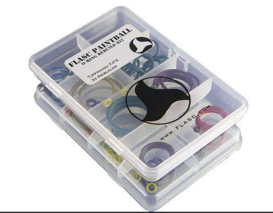 Flasc Paintball O‑Ring Rebuild Kit – Fits Tippmann TiPX/TPX Markers – Color‑Coded, 3X Full Rebuilds, Storage Case Included