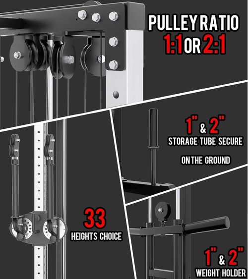 Eonfit Cable Machine for Home Gym, LAT Pulldown Cable Crossover Machine Workout Station Pulley System Tower with Leg Holder, LAT Bar, Foot Board Accessories