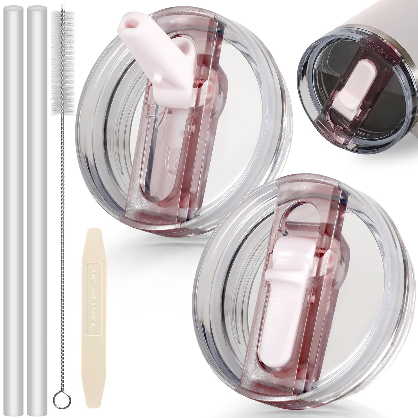ANTAND 40oz Flip Straw Leak Proof Lid for Stanley Cup Accessories, 2 Pack No Spill Lid Replacement 40 oz Tumbler Detachable Cover Topper for Stanley Protour Lids(Quartz,Quartz)