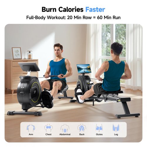 Rowing Machine for Home, 350 LB Capacity, 16-Level Silent Resistance, Magnetic Rowing Machines for Home Foldable, Full-Body Workout Compact Rowing Machine for Cardio & Strength with APP Support
